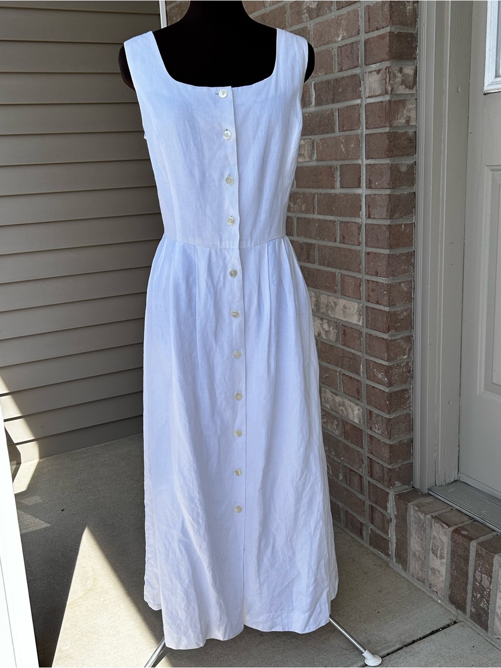 BROOKS BROS s14 Wht Button-Front💯 Linen maxi-fully lined-looks new-square neck